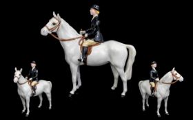 Beswick Hand Painted Rider and Horse Figure ' Huntswoman ' White Colour way Horse. Model no 1730.