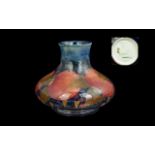 Moorcroft Large ' Blue Pomegranate ' Squat Bulbous Vase. Full Marks to Base. Stands Approx 5.