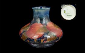 Moorcroft Large ' Blue Pomegranate ' Squat Bulbous Vase. Full Marks to Base. Stands Approx 5.