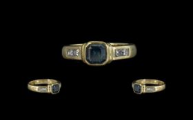 Ladies 18ct Gold Contemporary Design Sapphire & Diamond Set Ring,