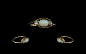 Edwardian Period Ladies 18ct Gold Attractive Opal & Diamond Set Ring.