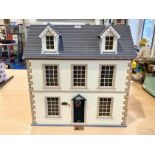 Child's Wooden Dolls House, in white Georgian style, set over three floors, complete with