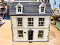 Child's Wooden Dolls House, in white Georgian style, set over three floors, complete with