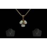 Ladies Nice Quality and Attractive 9ct Gold Opal and Diamond Set Pendant Drop with Later 9ct Gold