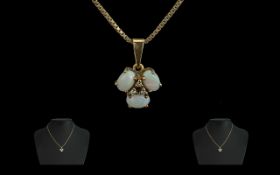 Ladies Nice Quality and Attractive 9ct Gold Opal and Diamond Set Pendant Drop with Later 9ct Gold