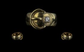 Gent's Large Impressive 9ct Gold Diamond Set Buckle Ring,