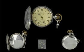 Lancashire Watch Co Sterling Silver English Lever Key-less Full Hunter Pocket Watch with Sterling