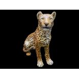 Superb Mid Century Ceramic Hand Painted Life Like Figure of a Leopard,