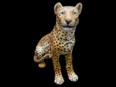 Superb Mid Century Ceramic Hand Painted Life Like Figure of a Leopard,