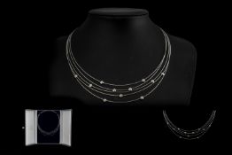 Ladies 18ct White Gold Contemporary Design Multi-Strand Diamond Set Necklace.