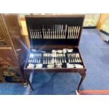 Mahogany Side Table & Canteen of Cutlery, Green Tooled Leather Top,