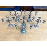 Six Assorted Plated Ware Candelabras, tallest measures 12", various styles and shapes,