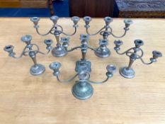 Six Assorted Plated Ware Candelabras, tallest measures 12", various styles and shapes,