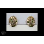 Lucy Q Designer Russian Diopside Earrings, large oval stud earrings with scrolling filigree work,
