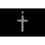 9ct Gold Diamond Pendant, Diamond Cross Set With 12 Round Modern Brilliant Cut Diamonds,