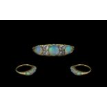 Antique Period Attractive 18ct Gold Opal and Diamond Set Ring with gallery setting and hallmarked