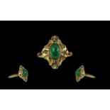 18ct Antique Cabochon Emerald & Rose Cut Diamonds, unmarked tests 18ct, ring size M.