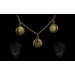 Victorian Period 9ct Gold Chain with 3 small attached 15ct gold hinged lockets;