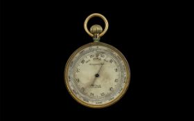 Antique Pocket Barometer dial marked by F. Kuhn Luzern 47mm gilt metal case.