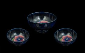 Moorcroft Small Deep Blue Pansy Footed Bowl. Stamped Moorcroft to Base.