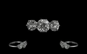 18ct White Gold Superb Quality 3 Stone Diamond Set Ring, full hallmark to interior of shank,