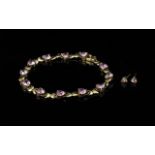 Ladies Attractive 9ct Gold Heart Shaped Pink Sapphire Set Bracelet with Matching Earrings - Full