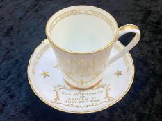 Aynsley Acid Gold on White Bone China Beaker and Footed Bon Bon Dish commemorating The Apollo 11 The