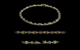 18ct Gold Diamond Bracelet fancy links set with round brilliant cut diamonds overall length 8