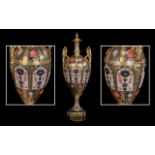 Royal Crown Derby Twin Handle Impressive Old Imari Solid Gold Banded Urn Shaped Vase.