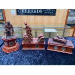 Three WW1 Related Sculptures, on wooden bases inset with memorial coins, comprising a tank,