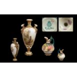 Royal Worcester Hand Painted and Signed Small Urn Shaped Two Handle Vase ' Pheasant and Peahen '