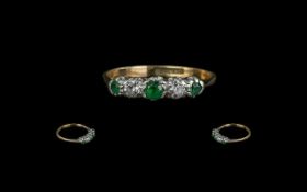 Ladies 9ct Gold Attractive Emerald & Diamond Set Ring, marked 9ct to shank. Ring size P. Weight 1.
