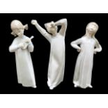 Three Lladro Figures, comprising 9" girl Lladro girl in nightdress, hands on hips,