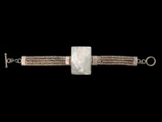 Large Heavy Art Deco Statement Mother of Pearl & Silver Bracelet. Marked for Silver.