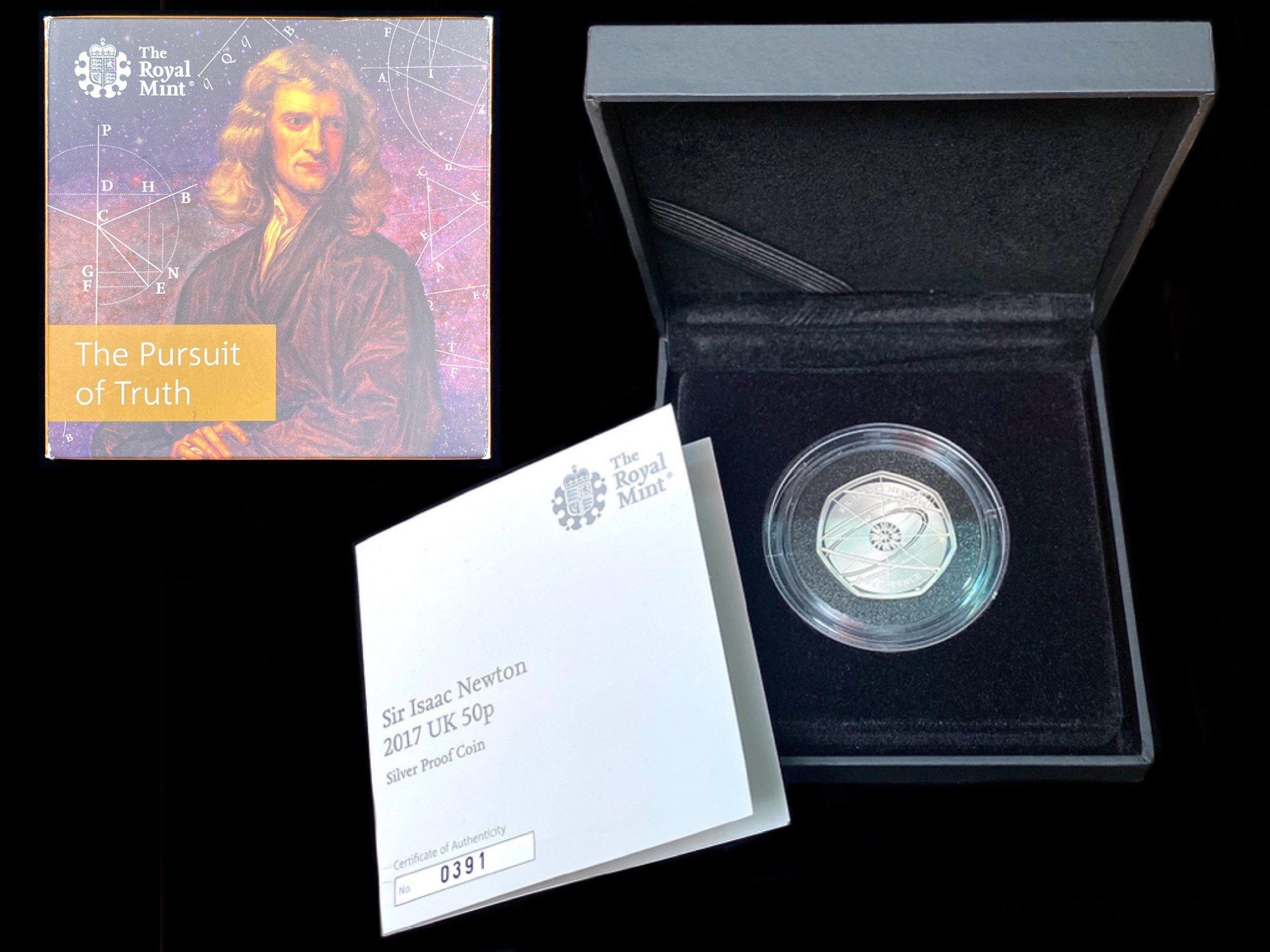 The Royal Mint Sir Isaac Newton 2017 UK 50p Silver Proof Coin, With Certificate of Authenticity. - Image 2 of 6