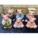 Collection of Wade Natwest Piggy Banks, comprising Father, Mother, Son, Daughter and two Baby Pigs.