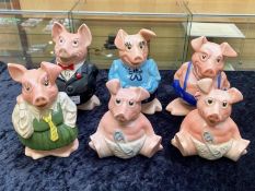 Collection of Wade Natwest Piggy Banks, comprising Father, Mother, Son, Daughter and two Baby Pigs.