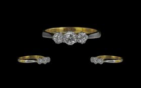 Ladies 18ct Gold Attractive 3 Stone Diamond Set Ring. Full Hallmark to Shank.