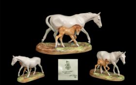 Royal Doulton Superior Quality Handpainted Grey Mare & Foal on Raised Plinth.