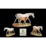 Royal Doulton Superior Quality Handpainted Grey Mare & Foal on Raised Plinth.