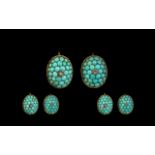 Antique Period Attractive 15ct Gold Turquoise & Diamond Set Pair of Earrings,