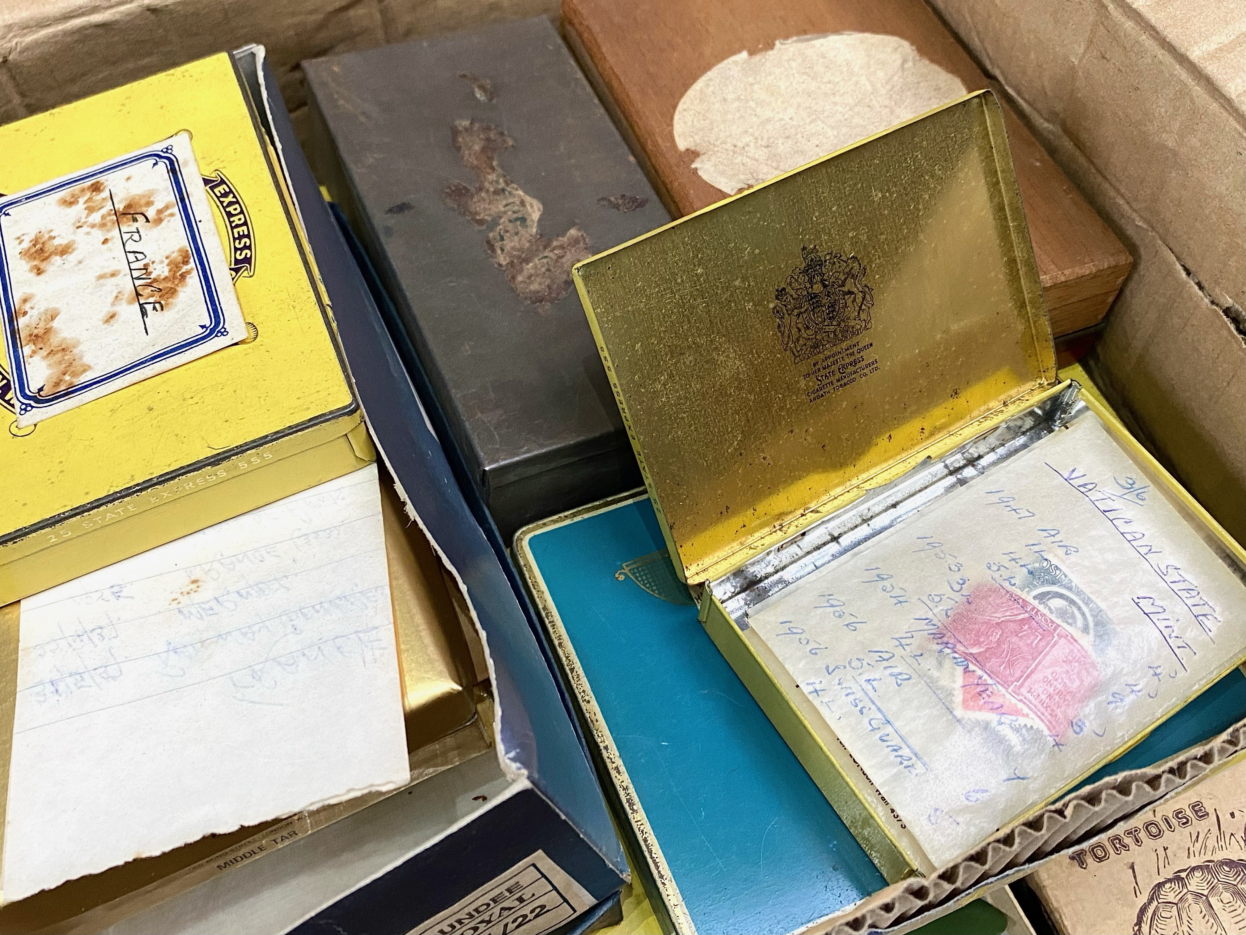 A Banana Box Containing a Large Quantity of Stamp Ephemera, world collection in 3 old albums, old - Image 2 of 2