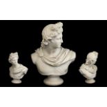 20thC Reconstituted Marble Bust Of Apollo of Belvedere, Raised On A Socle Base,