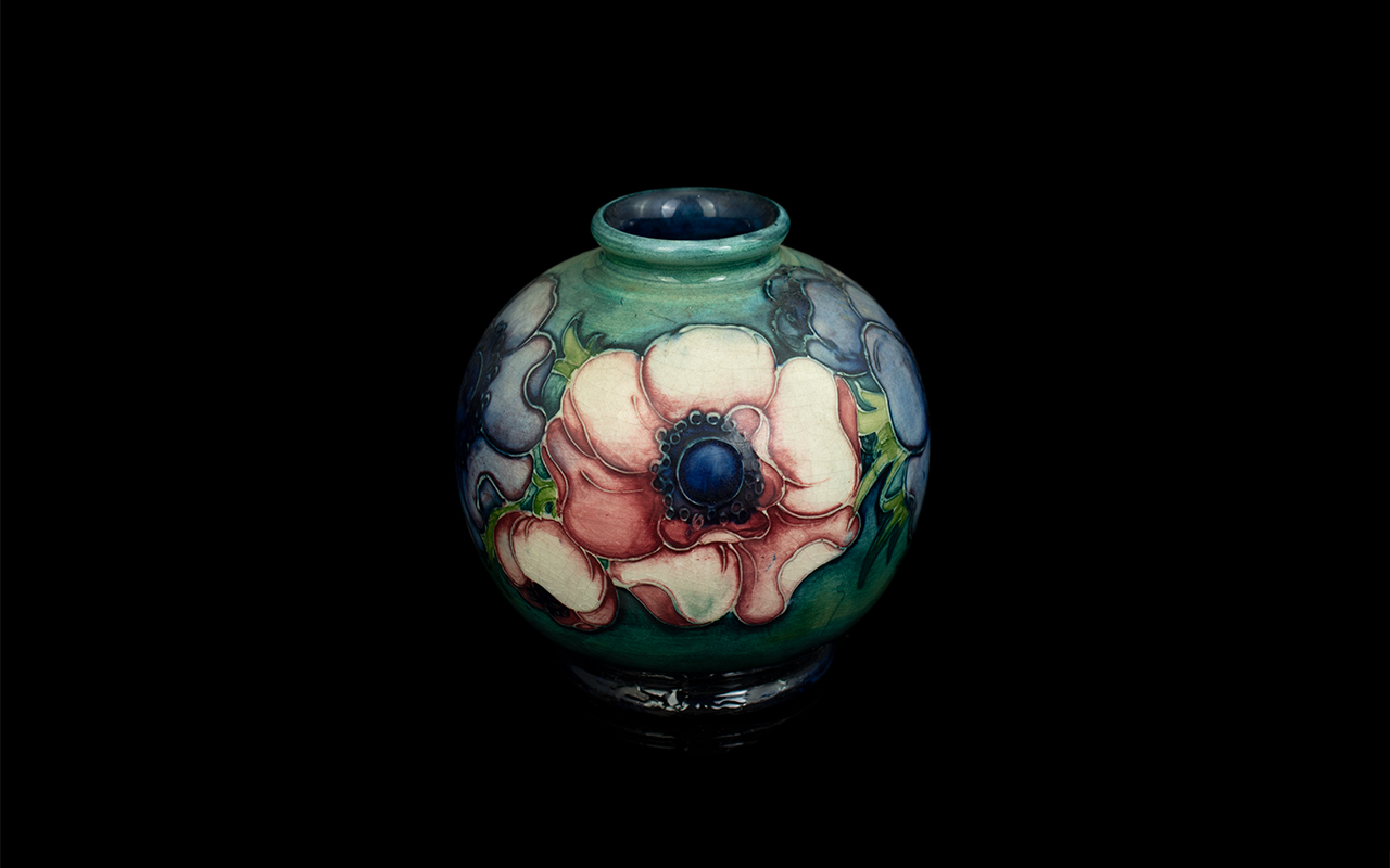 Moorcroft Small Signed ' Ochre Pomegranate ' Bud Vase. Full Marks to Base.