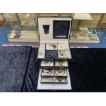Black Patent Jewellery Box with Five Drawers & Lift Lid, containing a quantity of quality jewellery,