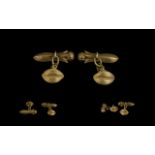 A Fine Pair Of Gents 18ct Gold Cuff Links - In The Form Of Coffee Bean & Olympic Torch.