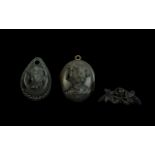 Antique Jet Cameo Locket profile of a lady 45 by 40 mm.