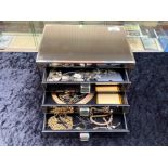 Attractive Mirrored Three Tier Jewellery Box with Quality Costume Jewellery, comprising pendants,