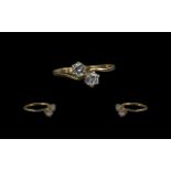 9ct Gold Two Stone Set Ring - Full Hallmark To Interior of Shank.