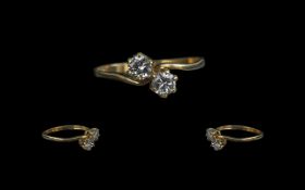 9ct Gold Two Stone Set Ring - Full Hallmark To Interior of Shank.